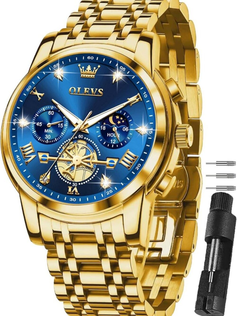 Luxury Men's Chronograph Watch - Big Face, Stainless Steel Dress Timepiece